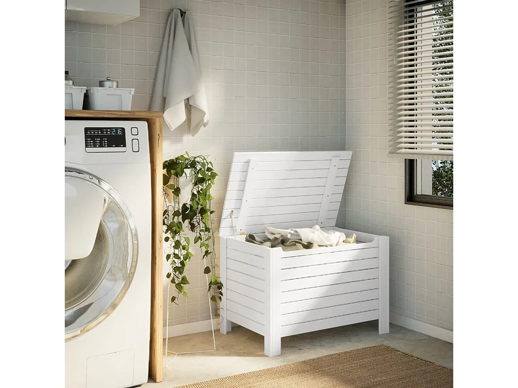 Caixa de arrumação c/ tampa RANA 80x49x54cm pinho maciço branco PT701375