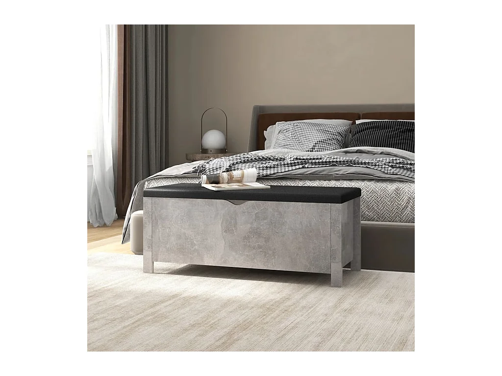Boîte de rangement avec coussin Gris béton Bois d'ingénierie FR644313