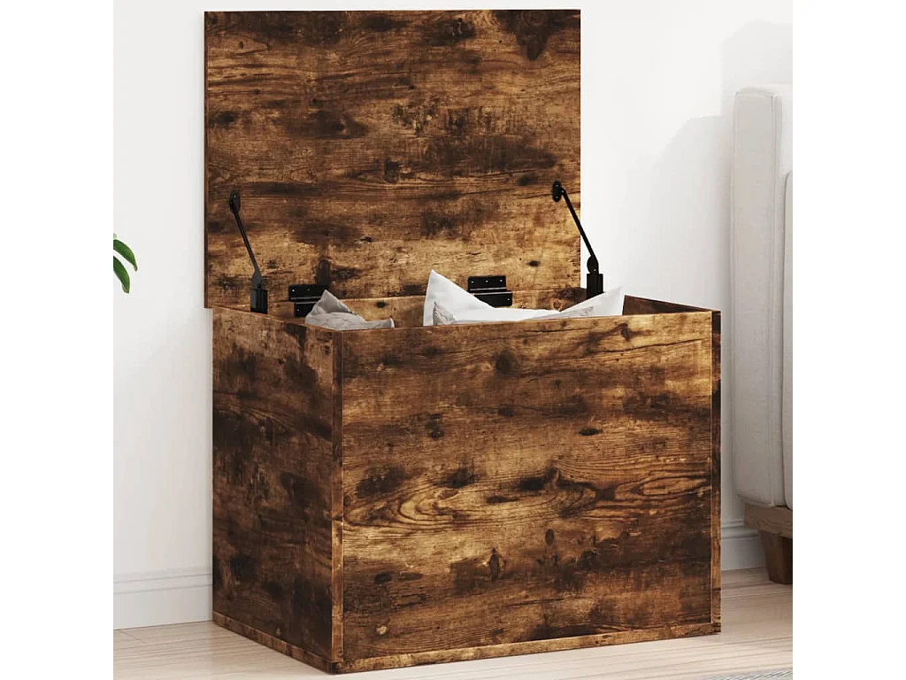 Caja de almacenaje madera ingeniería roble ahumado 60x42x46 cm ES226412