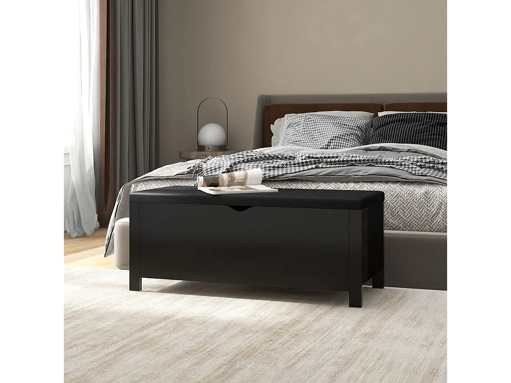 Caixa arrumação c/ almofadão deriv. madeira 105x40x45 cm preto PT291889