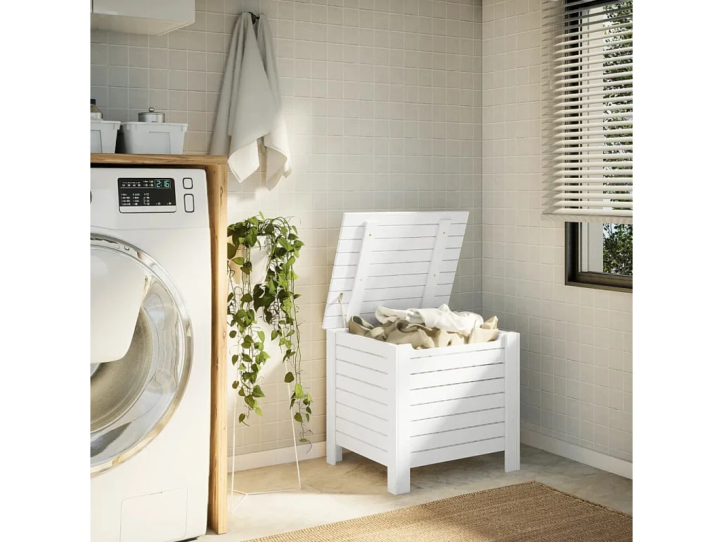 Caixa de arrumação c/ tampa RANA 60x49x54cm pinho maciço branco PT743875