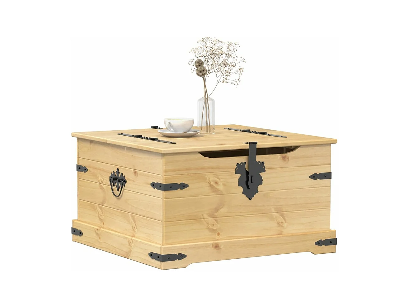 Boîte de rangement Corona 78x78x45 cm bois de pin massif FR703223