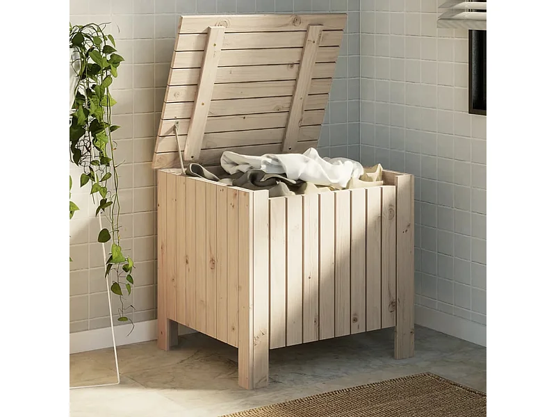 Caja de almacenaje con tapa RANA madera maciza pino 60x49x54 cm ES539861