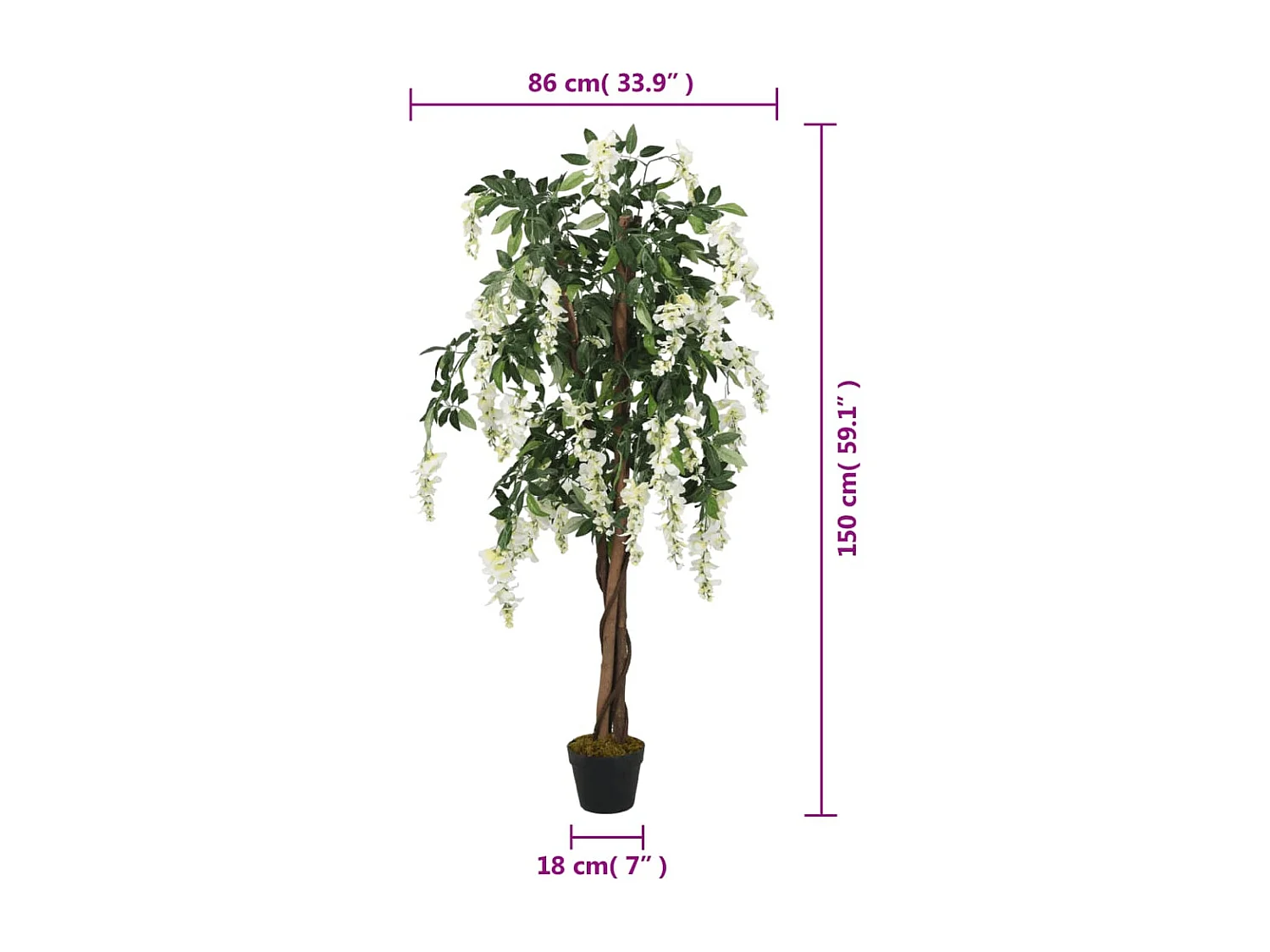 Glycine artificielle 840 feuilles 150 cm vert et blanc FR893721