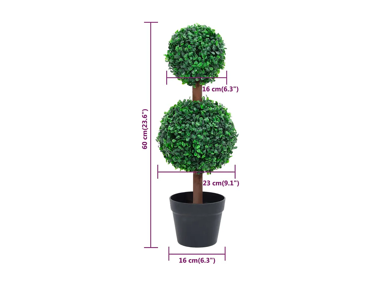 Plante de buis artificiel avec pot Forme de boule Vert 60 cm FR556747