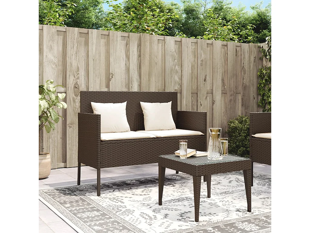 Banc de jardin avec coussins marron résine tressée FR871368