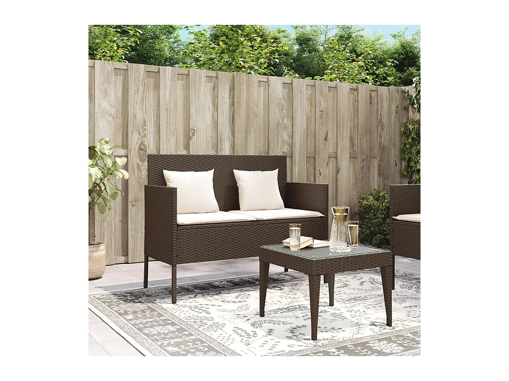 Banc de jardin avec coussins marron résine tressée FR871368