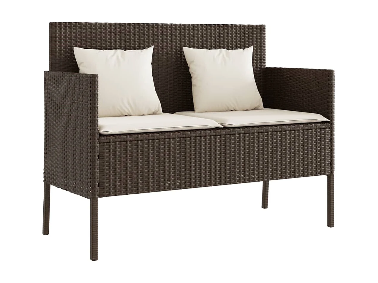 Banc de jardin avec coussins marron résine tressée FR871368