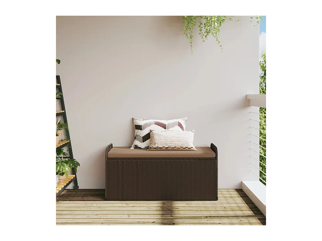 Banc de rangement et coussin marron 115x51x52 cm résine tressée FR924932