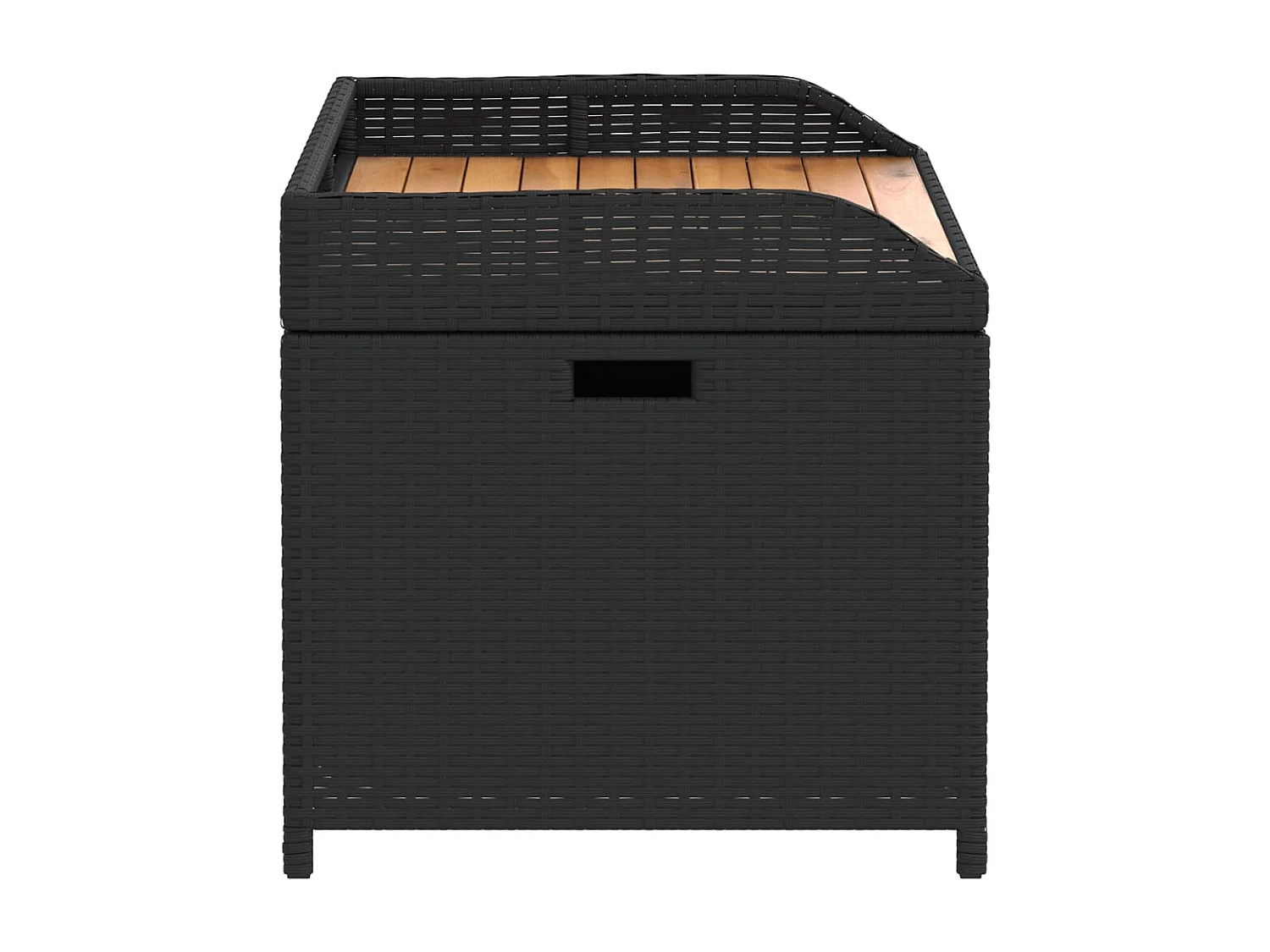 Banc de rangement noir résine tressée et bois d'acacia FR846756