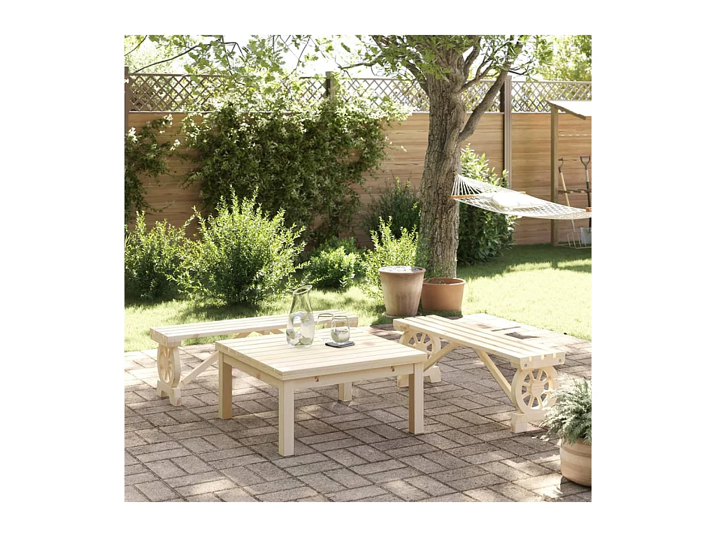 Lot de 2 Bancs de jardin bois de sapin massif FR208092
