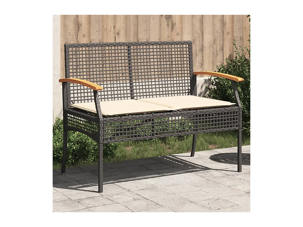 Banc de jardin avec coussin noir résine tressée et acacia FR793582