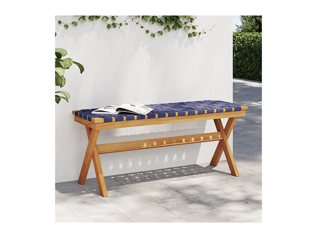 Banc de jardin bleu foncé bois massif d'acacia et tissu FR131258