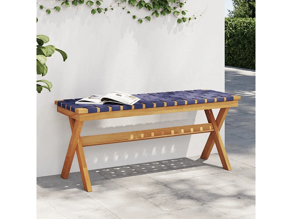 Banc de jardin bleu foncé bois massif d'acacia et tissu FR131258