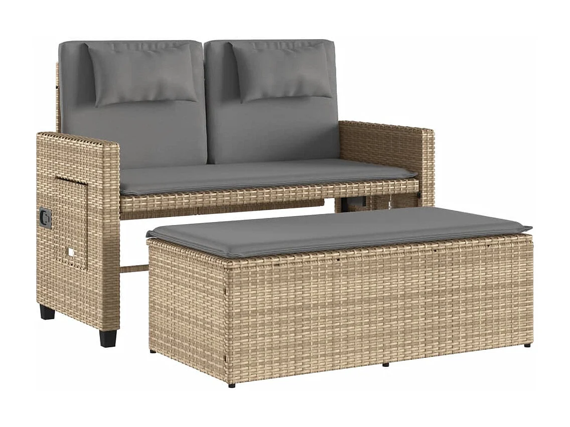 Tuinbankje verstelbaar met kussens poly rattan beige BE682646