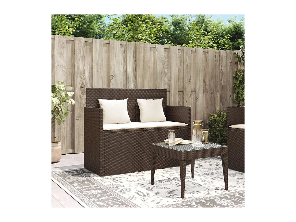 Banc de jardin avec coussins marron résine tressée FR379872