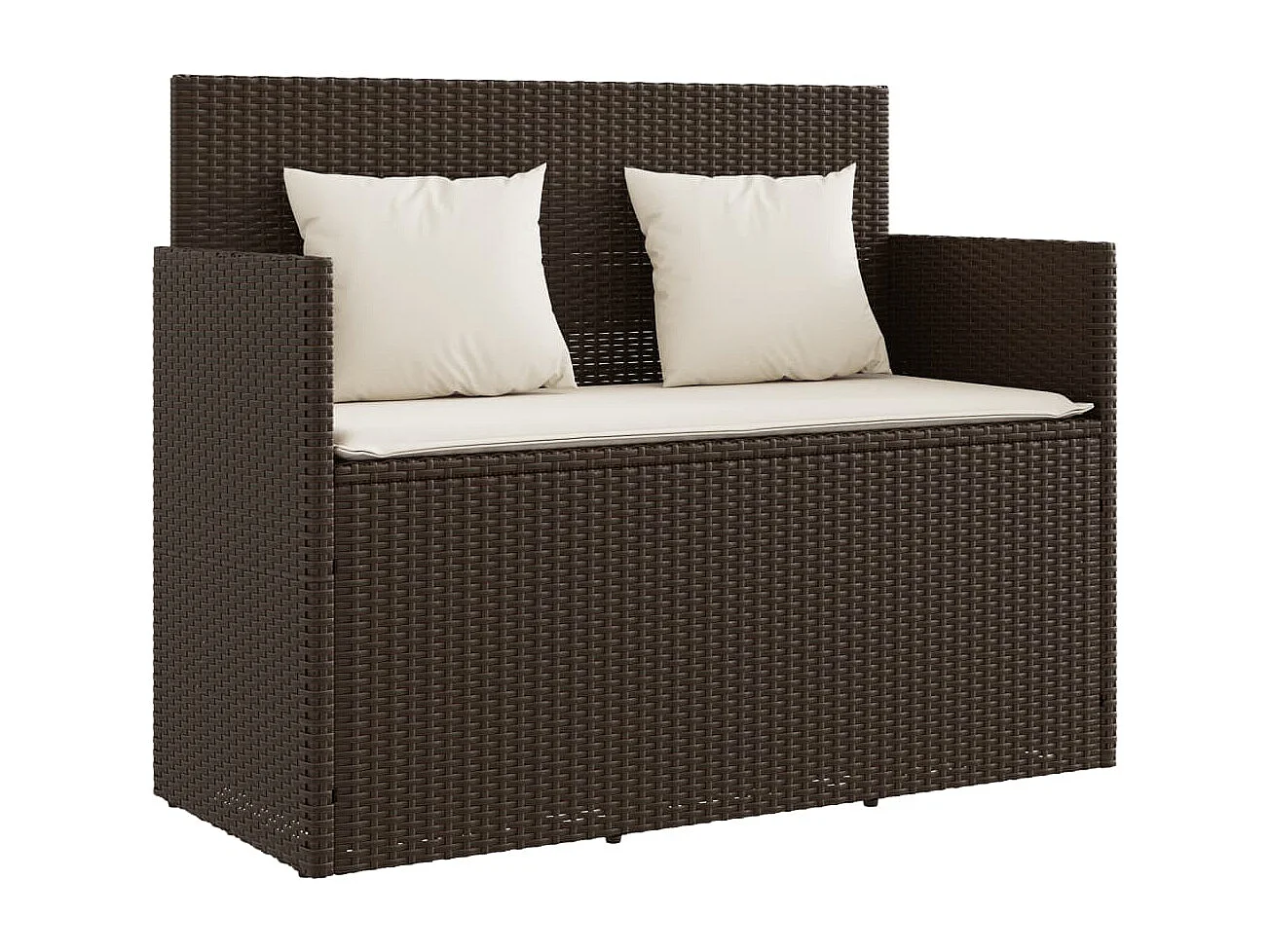 Banc de jardin avec coussins marron résine tressée FR379872