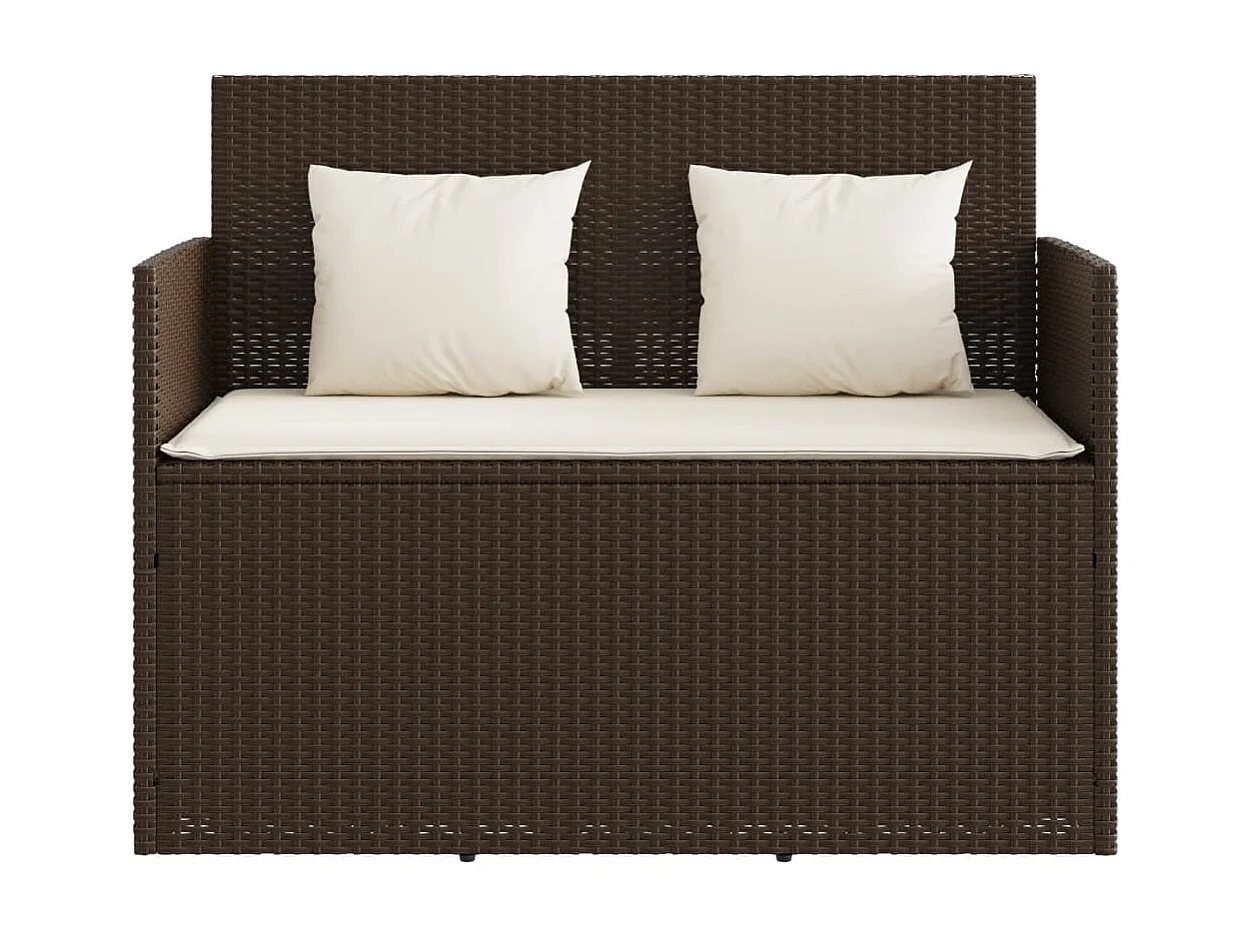Banc de jardin avec coussins marron résine tressée FR379872