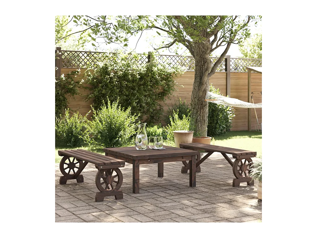 Lot de 2 Bancs de jardin bois de sapin massif FR199772