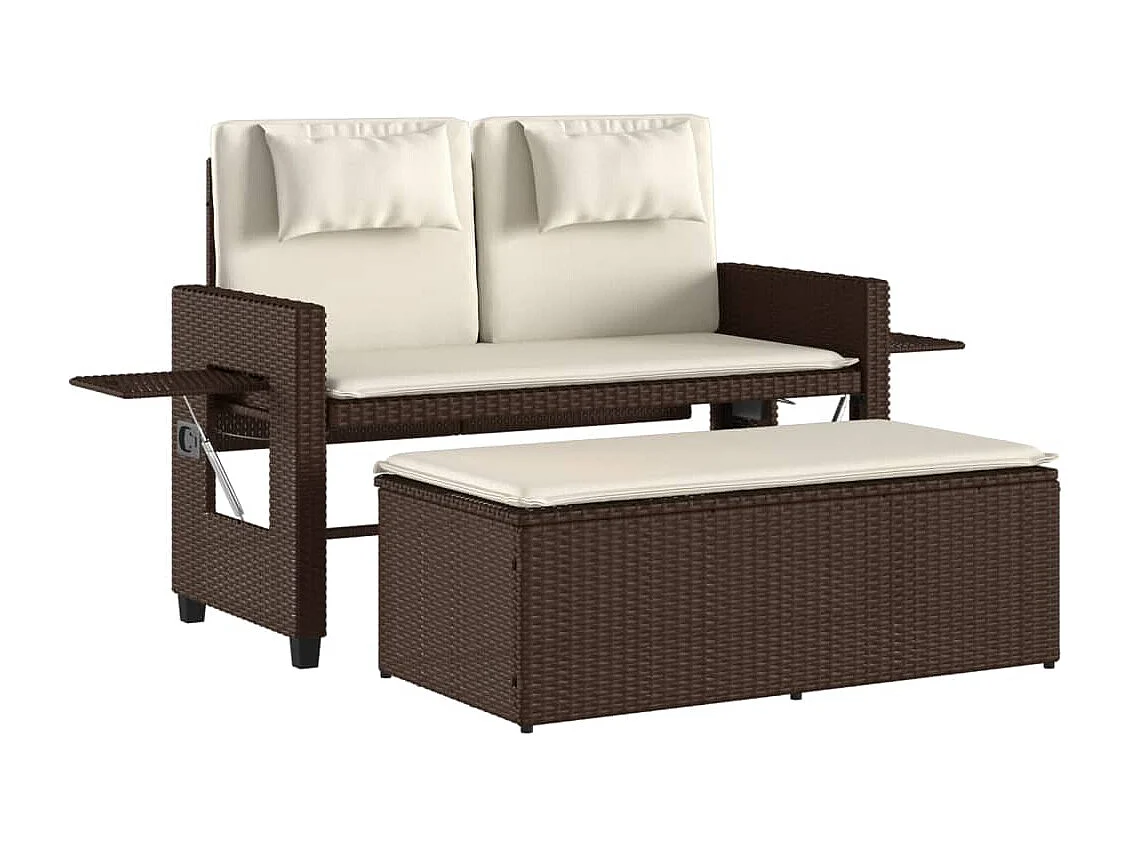 Banc inclinable de jardin avec coussins marron résine tressée FR421308