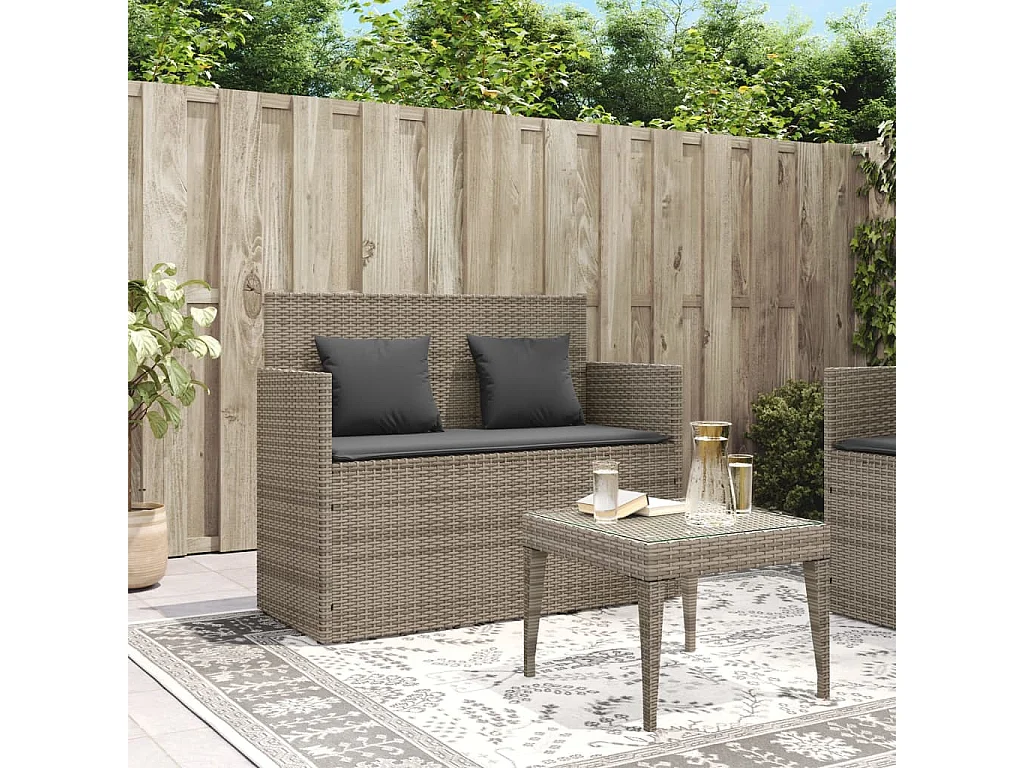 Tuinbank met kussens poly rattan grijs BE630861