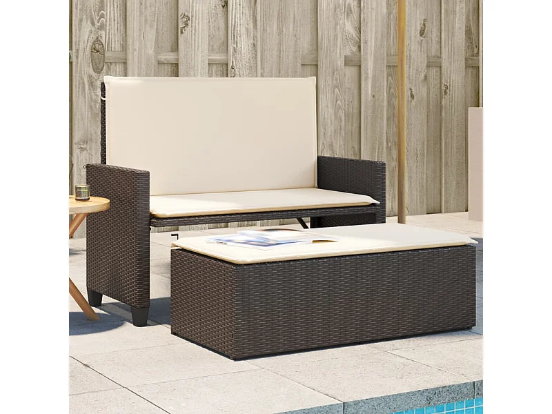 Banc de jardin et coussins et repose-pied marron résine tressée FR173247