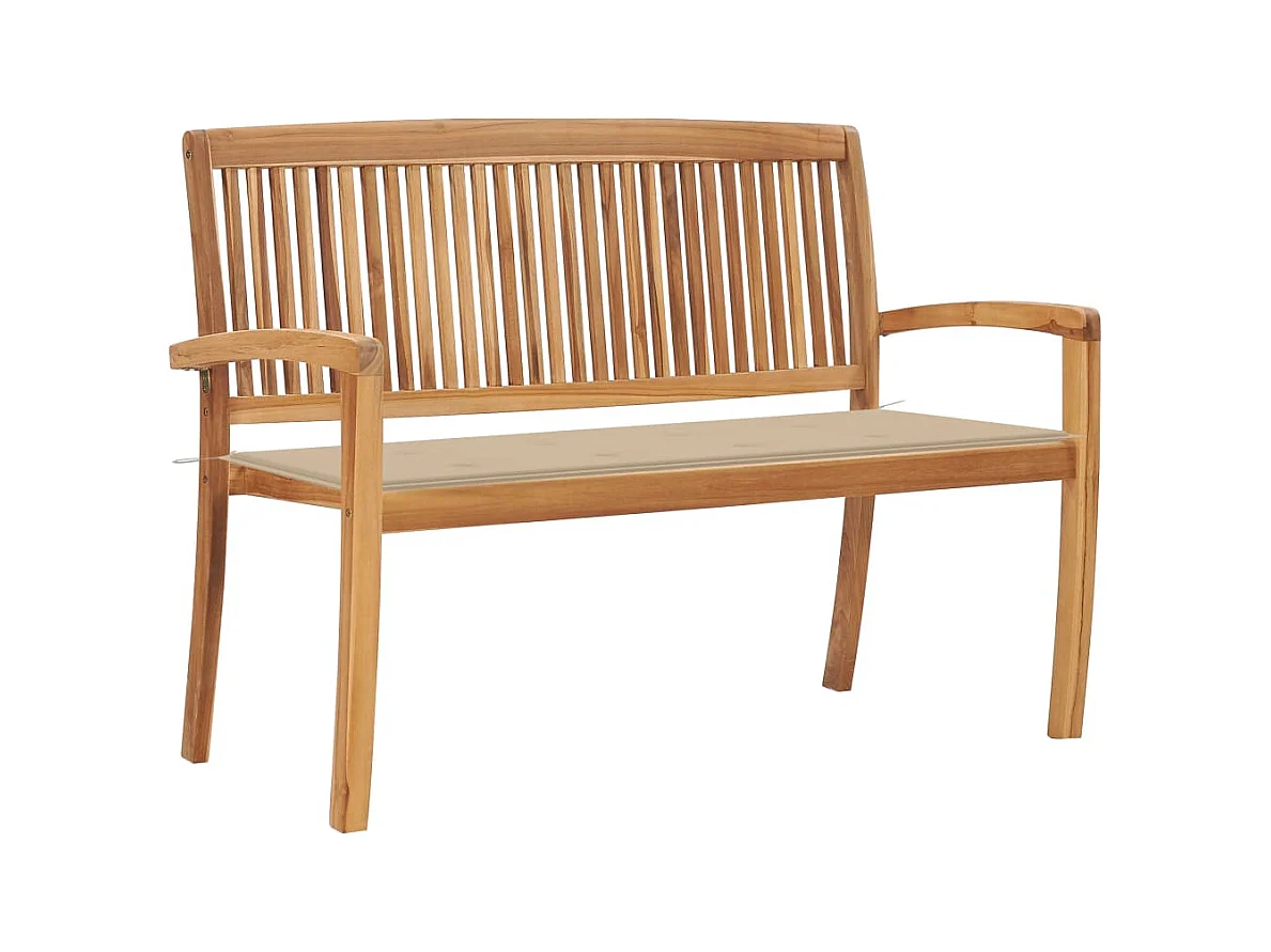 Banc de jardin empilable et coussin 128,5cm Bois de teck massif FR556626