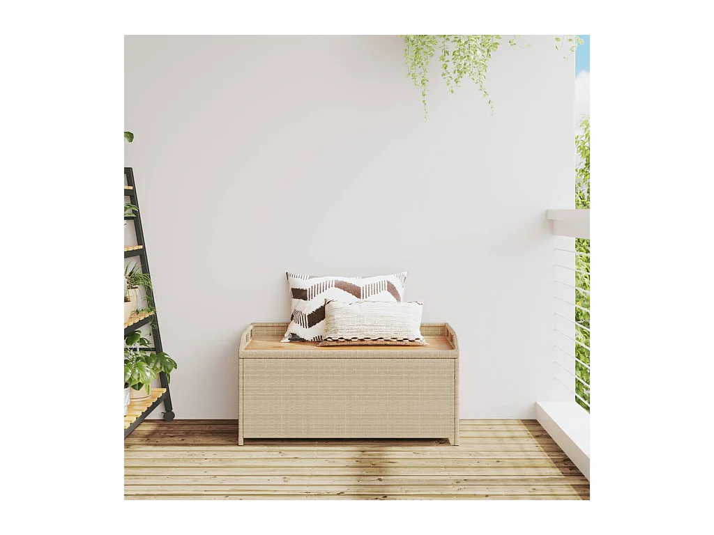 Banc de rangement mélange beige résine tressée et bois d'acacia FR701317