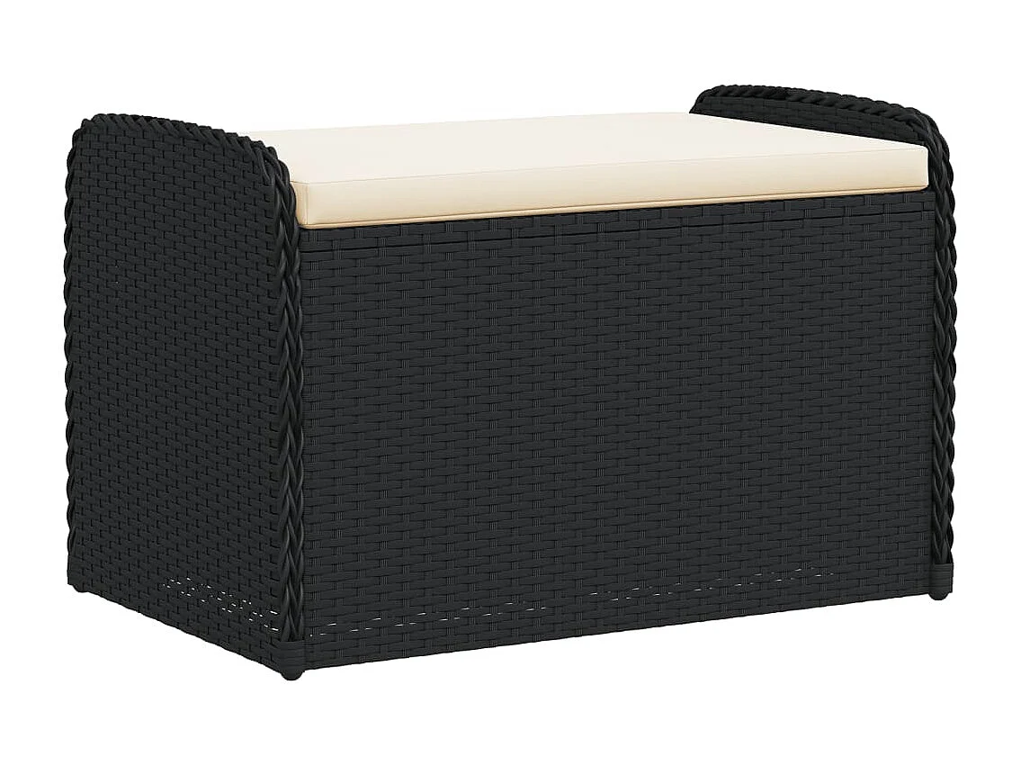 Banc de rangement avec coussin noir 80x51x52 cm résine tressée FR370501