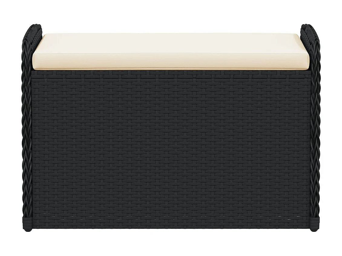 Banc de rangement avec coussin noir 80x51x52 cm résine tressée FR370501