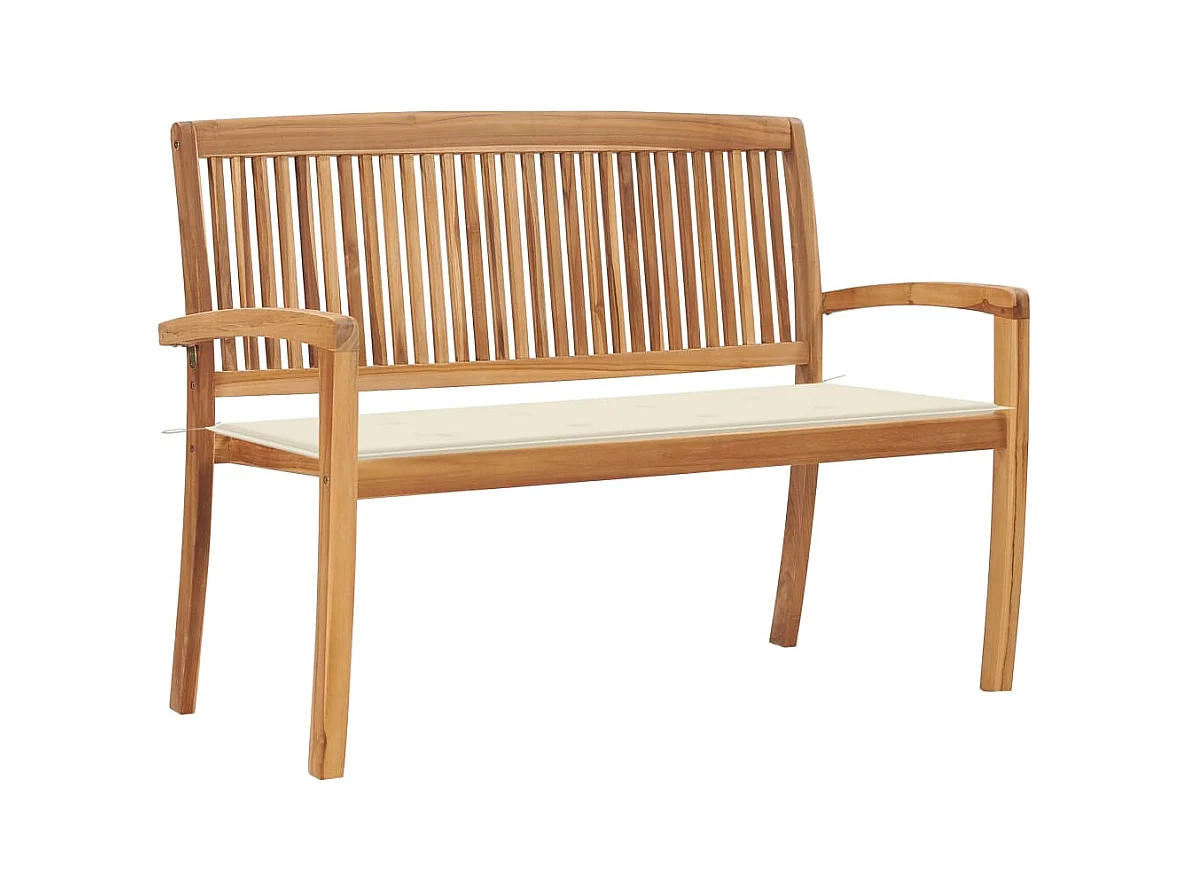 Banc de jardin empilable et coussin 128,5cm Bois de teck massif FR103499