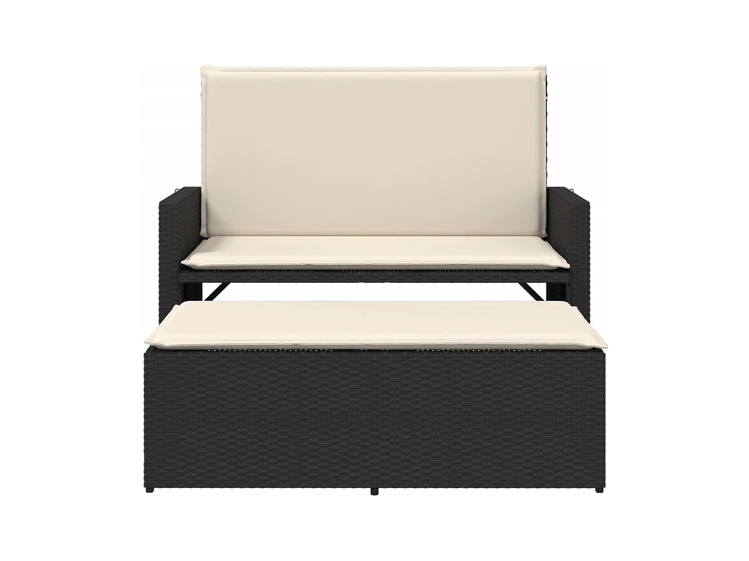 Banco de jardín con cojines y reposapiés ratán sintético negro ES276422