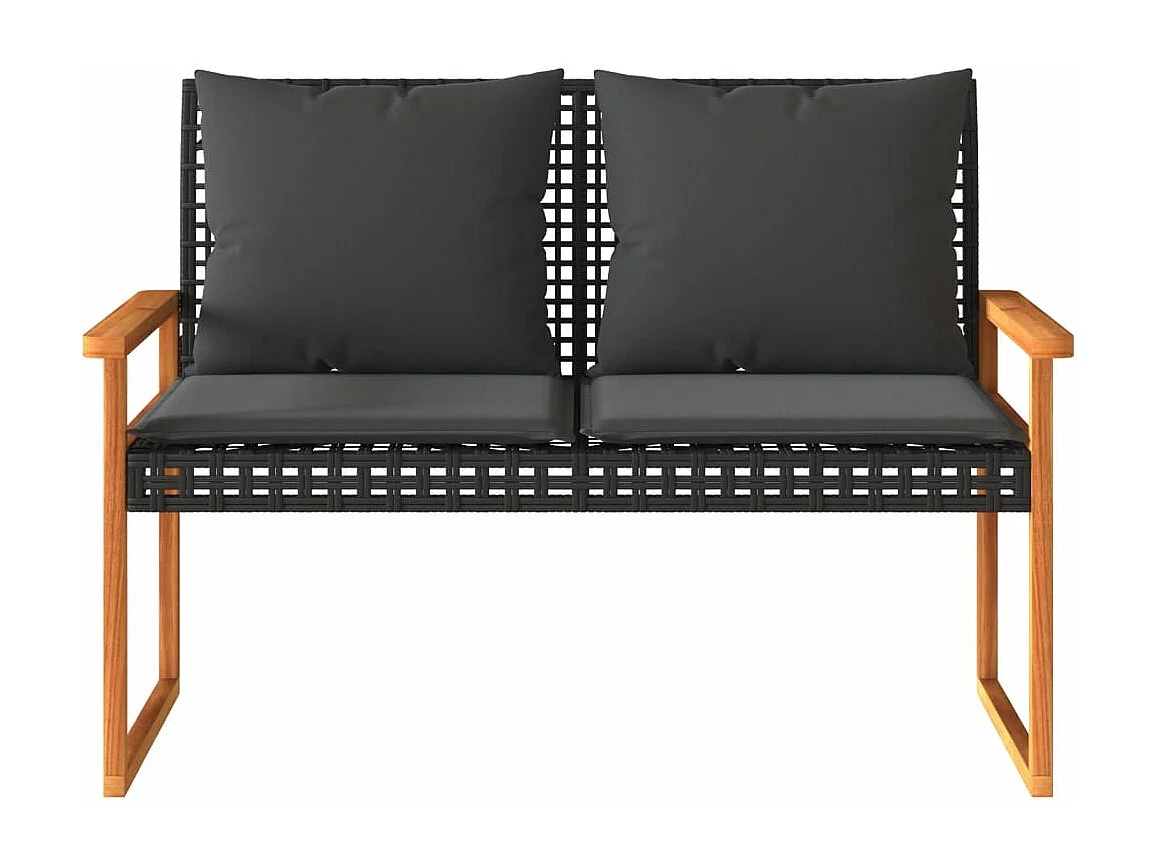 Banc de jardin avec coussin noir résine tressée et acacia FR827720