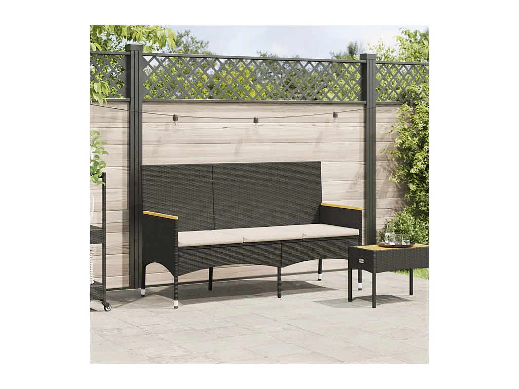 Banc de jardin à 3 places avec coussins noir résine tressée FR965938