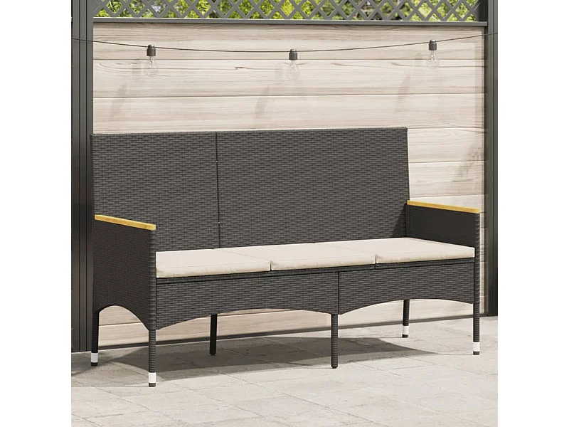 Banc de jardin à 3 places avec coussins noir résine tressée FR965938