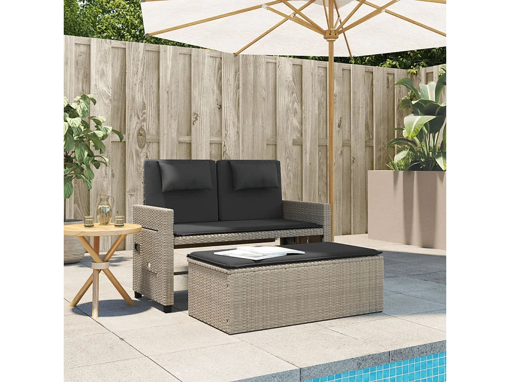 Banc inclinable de jardin et coussins gris clair résine tressée FR262270