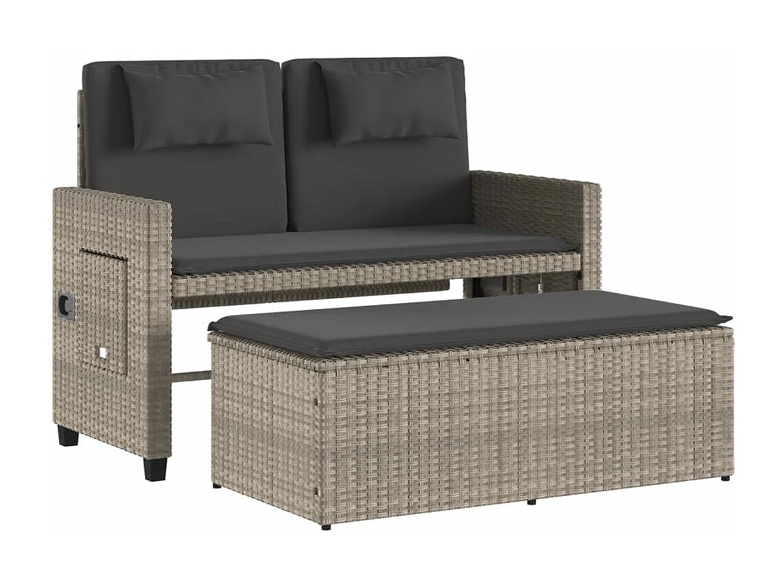 Banc inclinable de jardin et coussins gris clair résine tressée FR262270