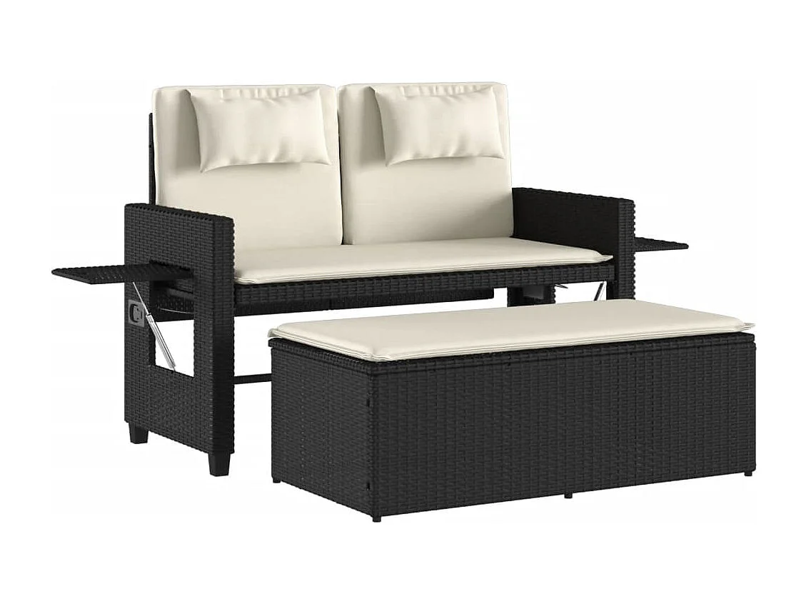 Banc inclinable de jardin avec coussins noir résine tressée FR202739