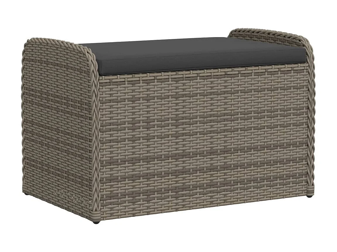 Banc de rangement avec coussin gris 80x51x52 cm résine tressée FR132537