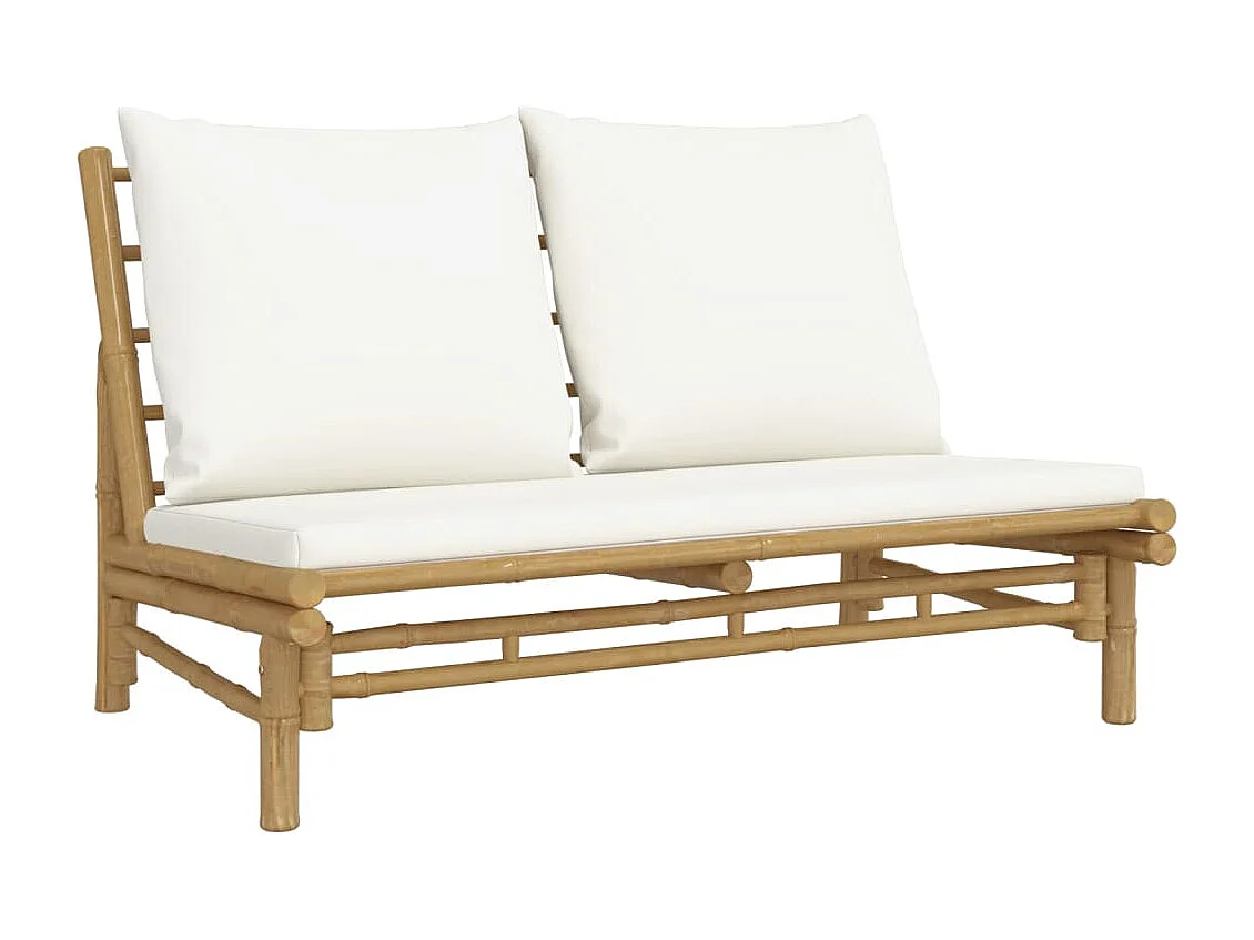 Banco de jardín de bambú con cojines blanco crema ES101307