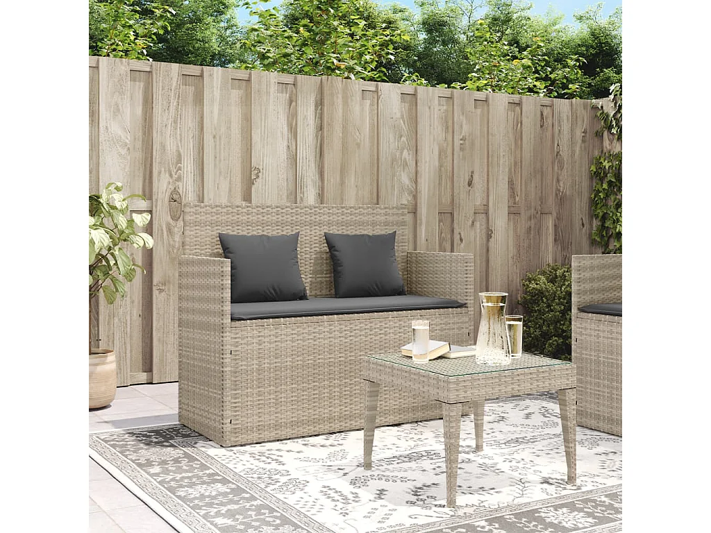 Banc de jardin avec coussins gris clair résine tressée FR250558
