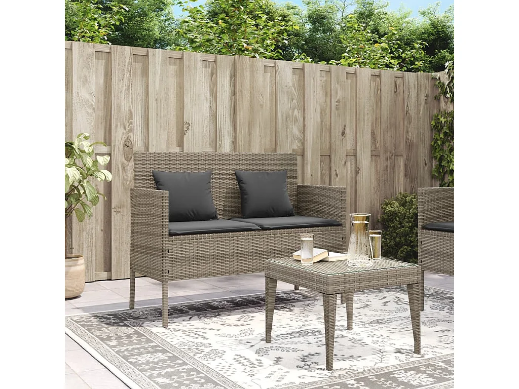 Banc de jardin avec coussins gris résine tressée FR545201