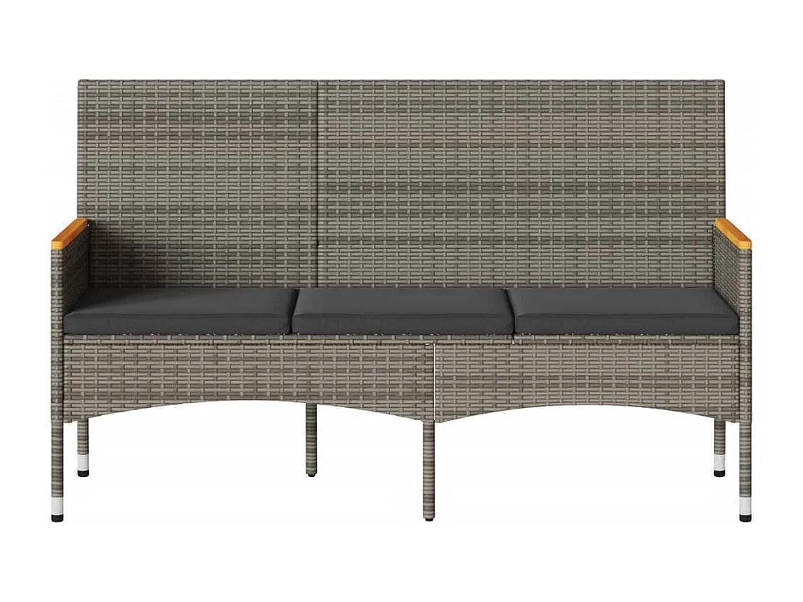 Banc de jardin 3 places avec coussins gris résine tressée FR951858