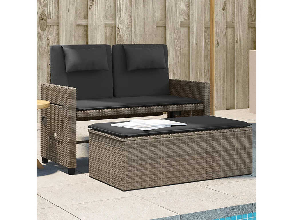 Banc inclinable de jardin avec coussins gris résine tressée FR184356