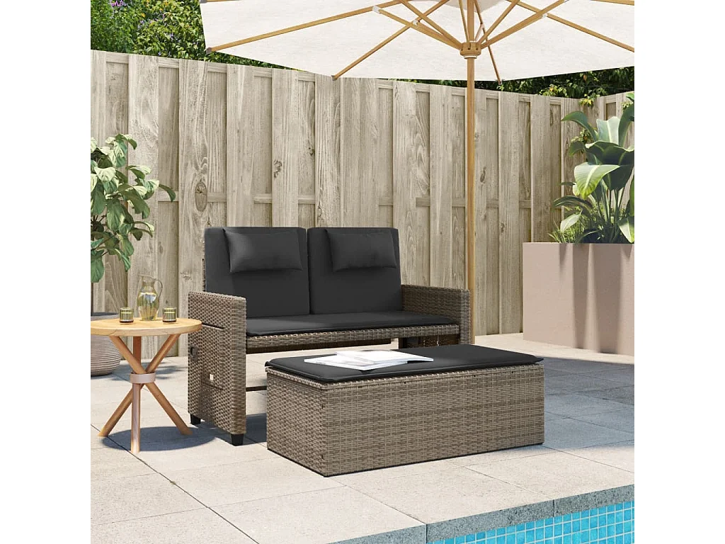 Banc inclinable de jardin avec coussins gris résine tressée FR184356