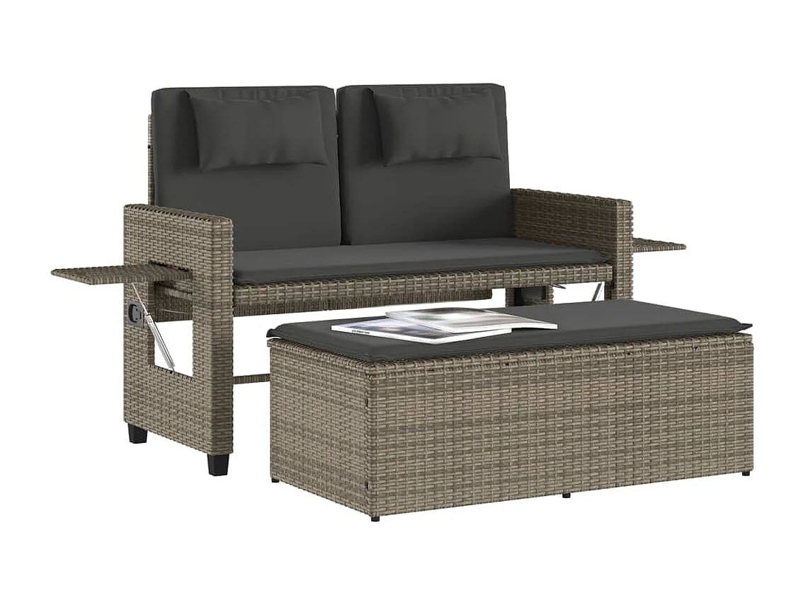 Banc inclinable de jardin avec coussins gris résine tressée FR184356