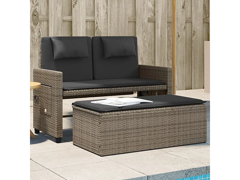 Banc inclinable de jardin avec coussins gris résine tressée FR184356