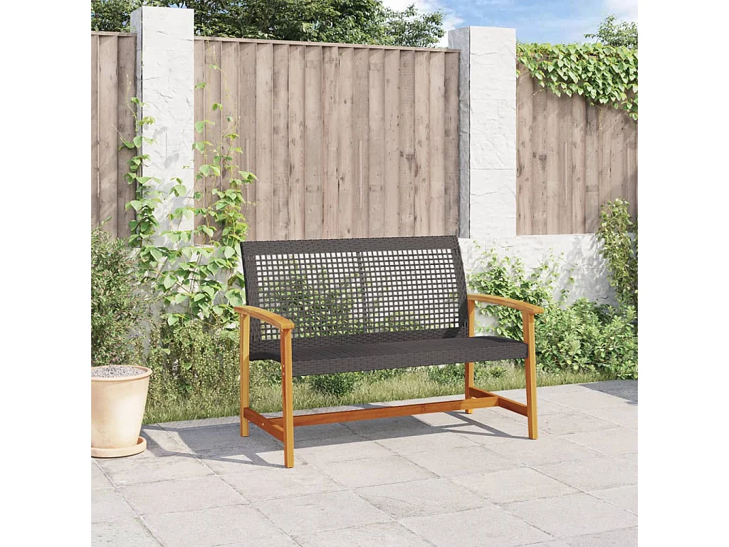 Banc de jardin noir 112 cm résine tressée et bois d'acacia FR224360