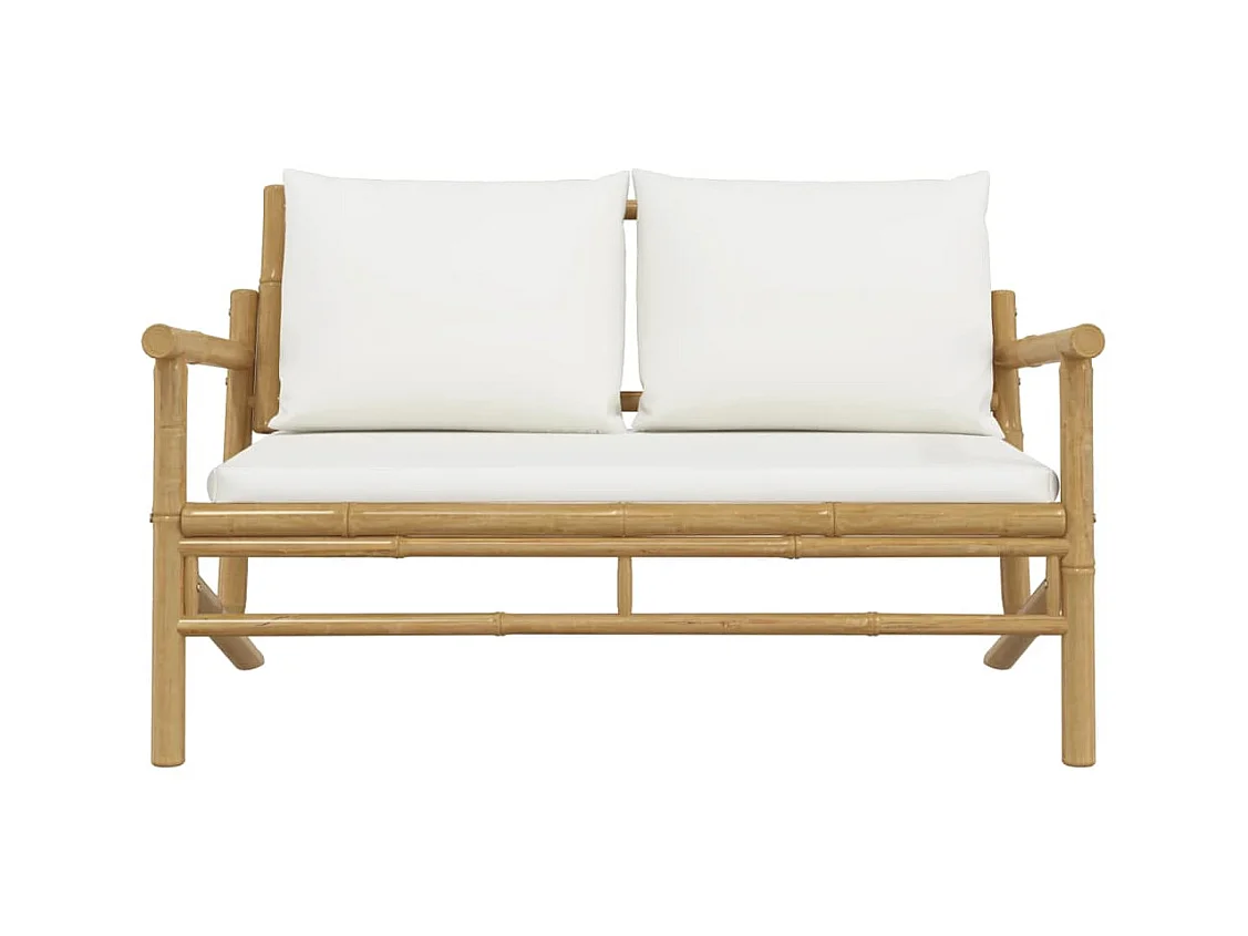 Banc de jardin avec coussins blanc crème bambou FR690452
