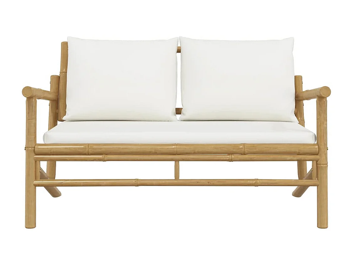 Tuinbank met crèmewitte kussens bamboe BE449433